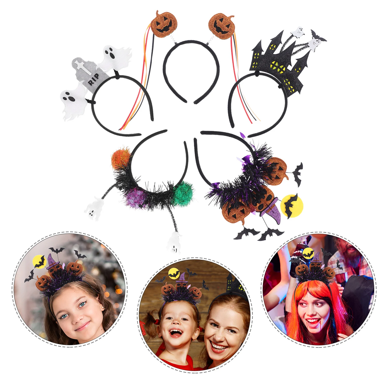 

5Pcs Halloween Cat Ears Headband Pumpkin Ghost Hairbands Party Costume Cosplay Dress-Up Accessories Pumpkin Headband Kids