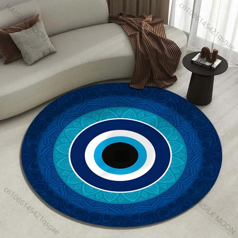 Blue Evil Eye Amulet Pattern Printed round carpet living room sofa table carpet large pet mat soft round carpet home decor