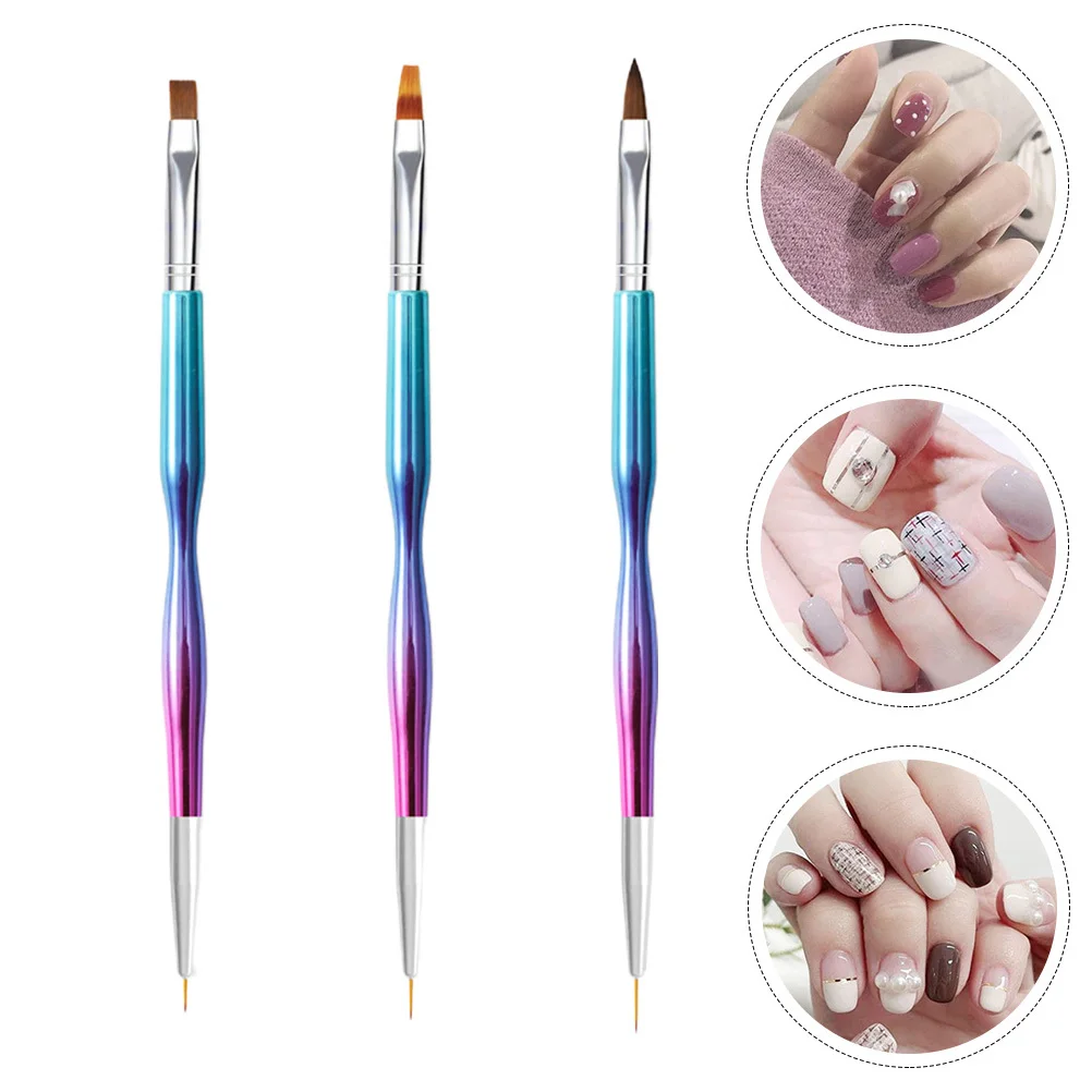 3 pçs cabeça dupla caneta da arte do prego escova de manicure premium durável pintura do prego diy acessórios ferramenta caneta de manicure de duas cabeças