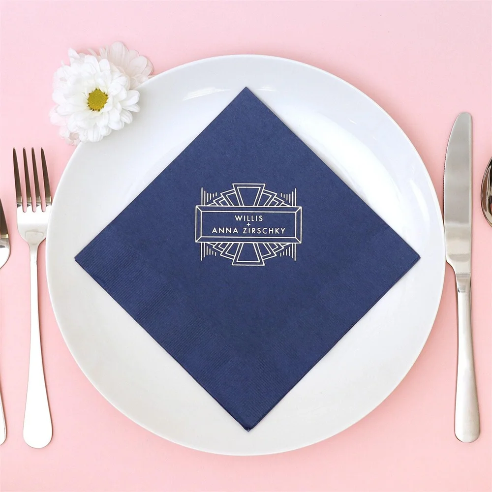 50PCS Personalized Geometric Deco Party Napkins - Personalized 6.5 inch Lunch Napkins - 3 ply Paper Napkins for Weddings, Buffet