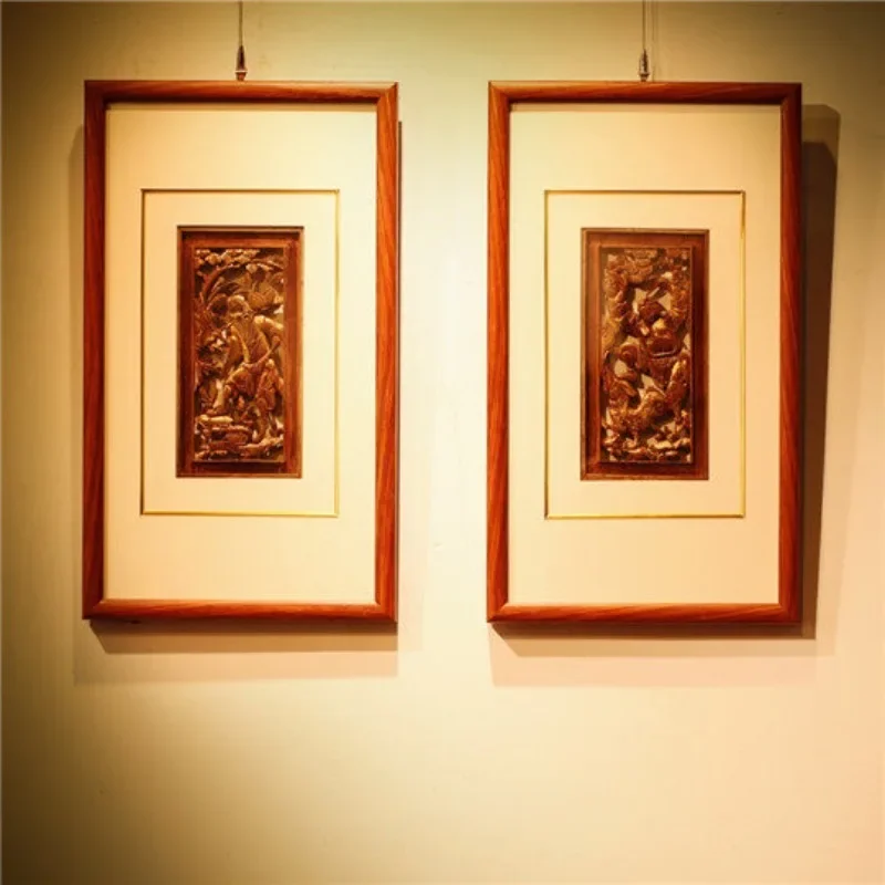 Handmade Relief Screen Wood Carving Pictures, Chinese Retro Solid Wood Background Wall Decorative Pendants