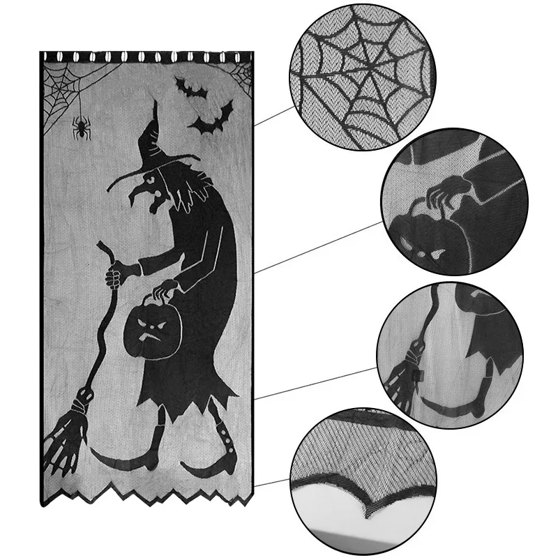 102x213cm Halloween Hexen vorhang schwarz Spinnennetz Vorhänge Halloween Tür vorhänge Halloween Dekoration Spitze Tür vorhänge
