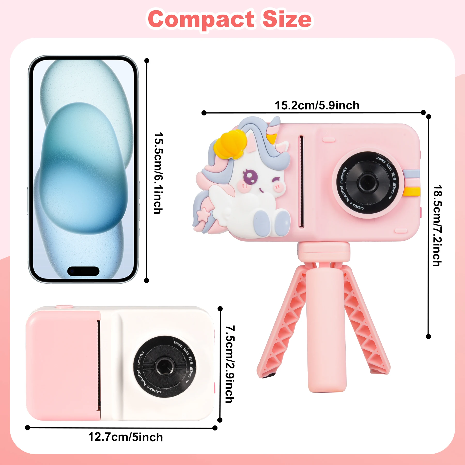 Câmera de impressão instantânea infantil Unilabo, vídeo selfie 1080P de lente dupla, presente de brinquedo portátil para idades de 3 a 12 anos com 3 rolos de papel e cartão 32G