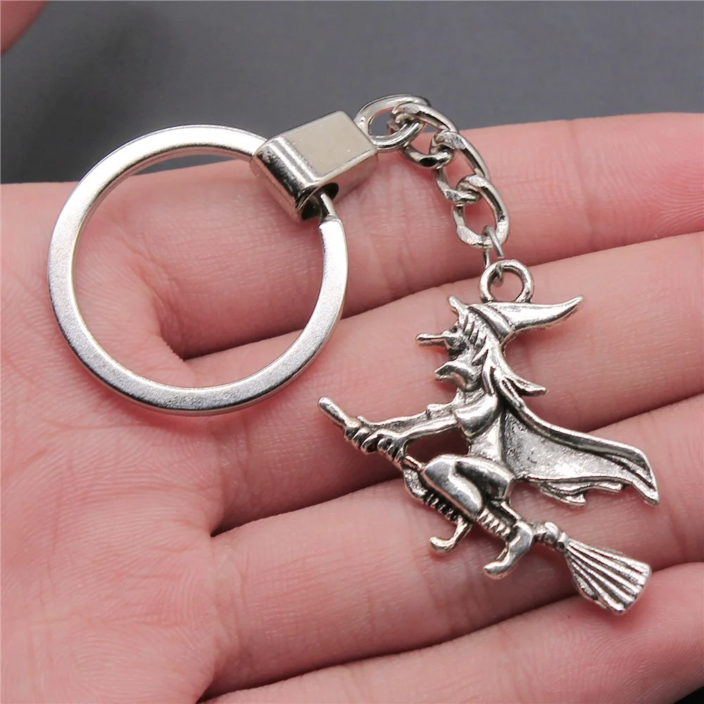 Woemn Men Keychain Dropshipping Antique Silver Color 36x34mm Wizard Pendant Keyring Gift