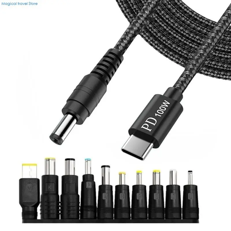N2UB USB to DC5521 5.5x2.1mm Adapter Cable 200CM Multiple Tips for Diverse Devices
