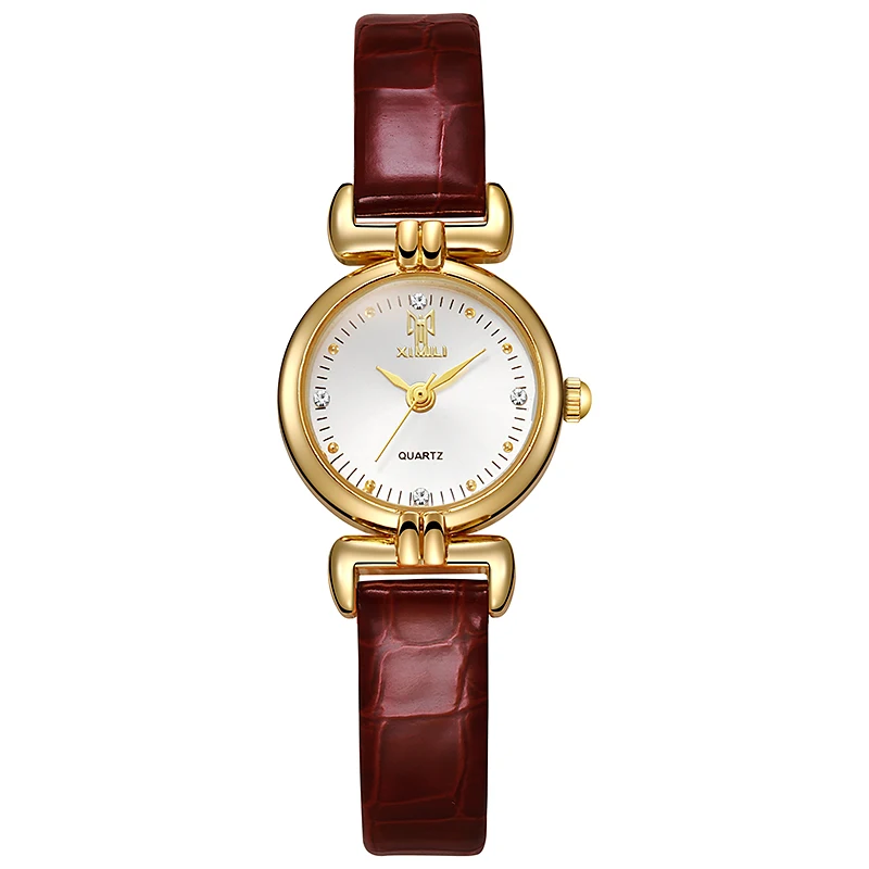 Cross border new minimalist, fashionable and casual temperament, thin belt, small dial with diamond inlay, women's quartz watch