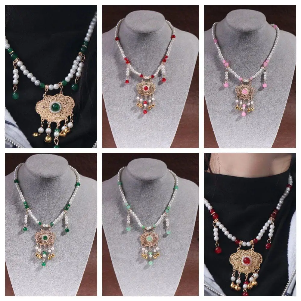 Tassel Hanfu Necklace Bead string Tang Dynasty Longevity Lock Pendant Chinese Style Ming Dynasty Pearl Choker Hanfu Accessory