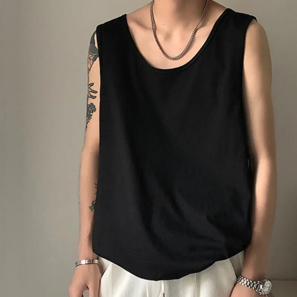 Baggy Tops Bodybuilding Vest For Daily Wear Slight Stretch Solid Color Summer Wear Versatile Fashion Casual Style