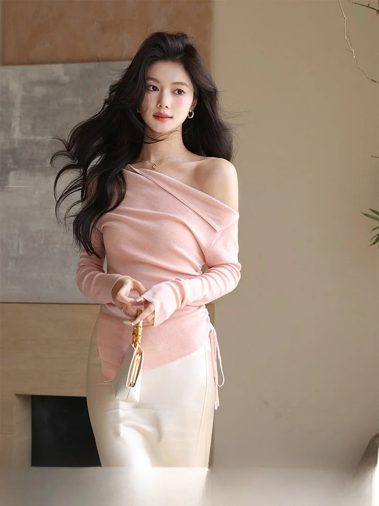 

Pure Desire Plum Blossom Wool Blend Slim Fit Женский трикотаж Мягкий сладкий и пряный топ для поездок на работу Sle Regular Sve Long