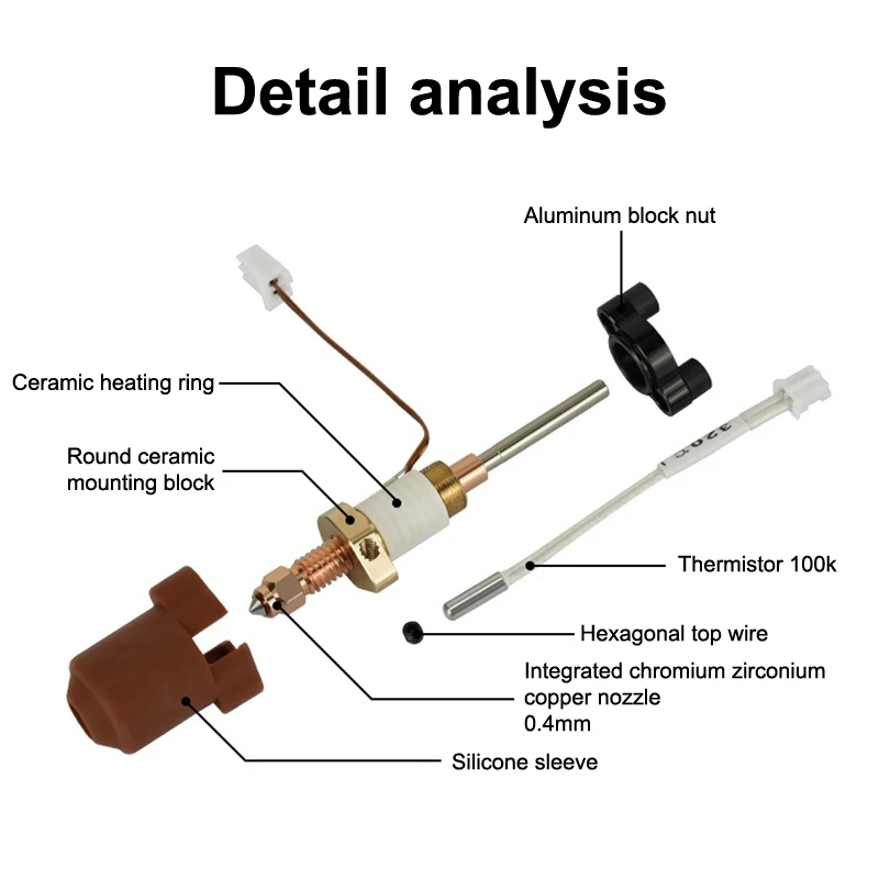 For Creality K1C K1 Max Hotend Ceramic Heating Block Kit Heat Break Resistance Hotend 3D Printer Parts Quick-Swap Nozzle Kit