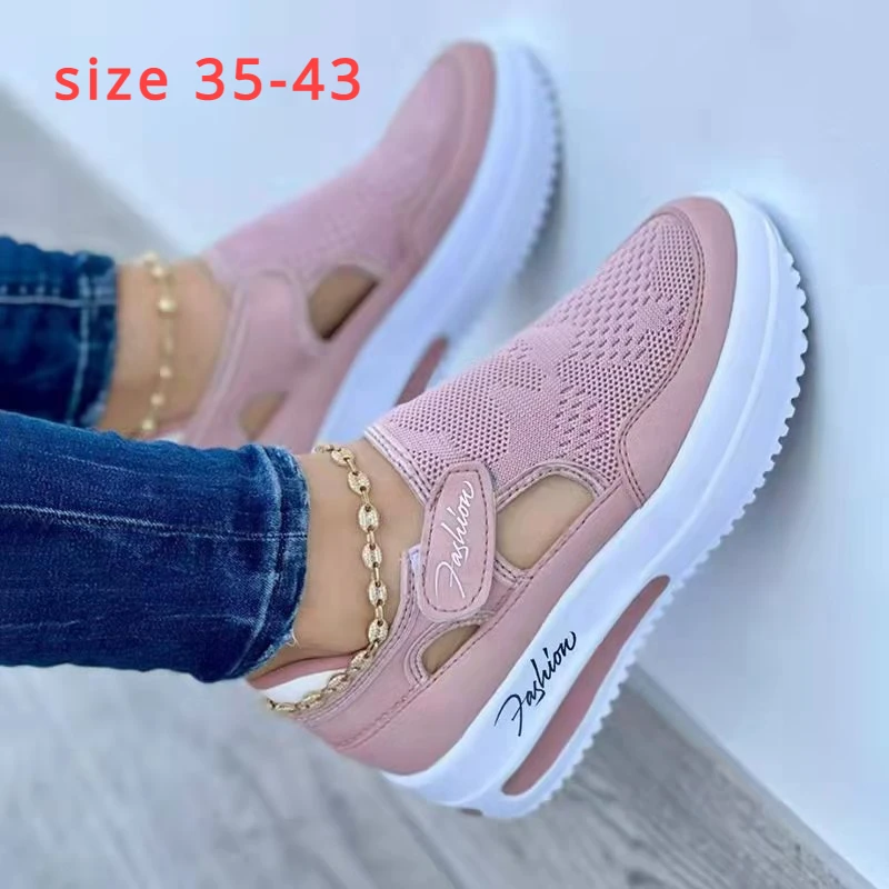 

Women's Breathable Sneakers Fashion Casual Platform Vulcanized Shoes New Summer Sports Tennis Sandals Canvas Hollow Out Shoes