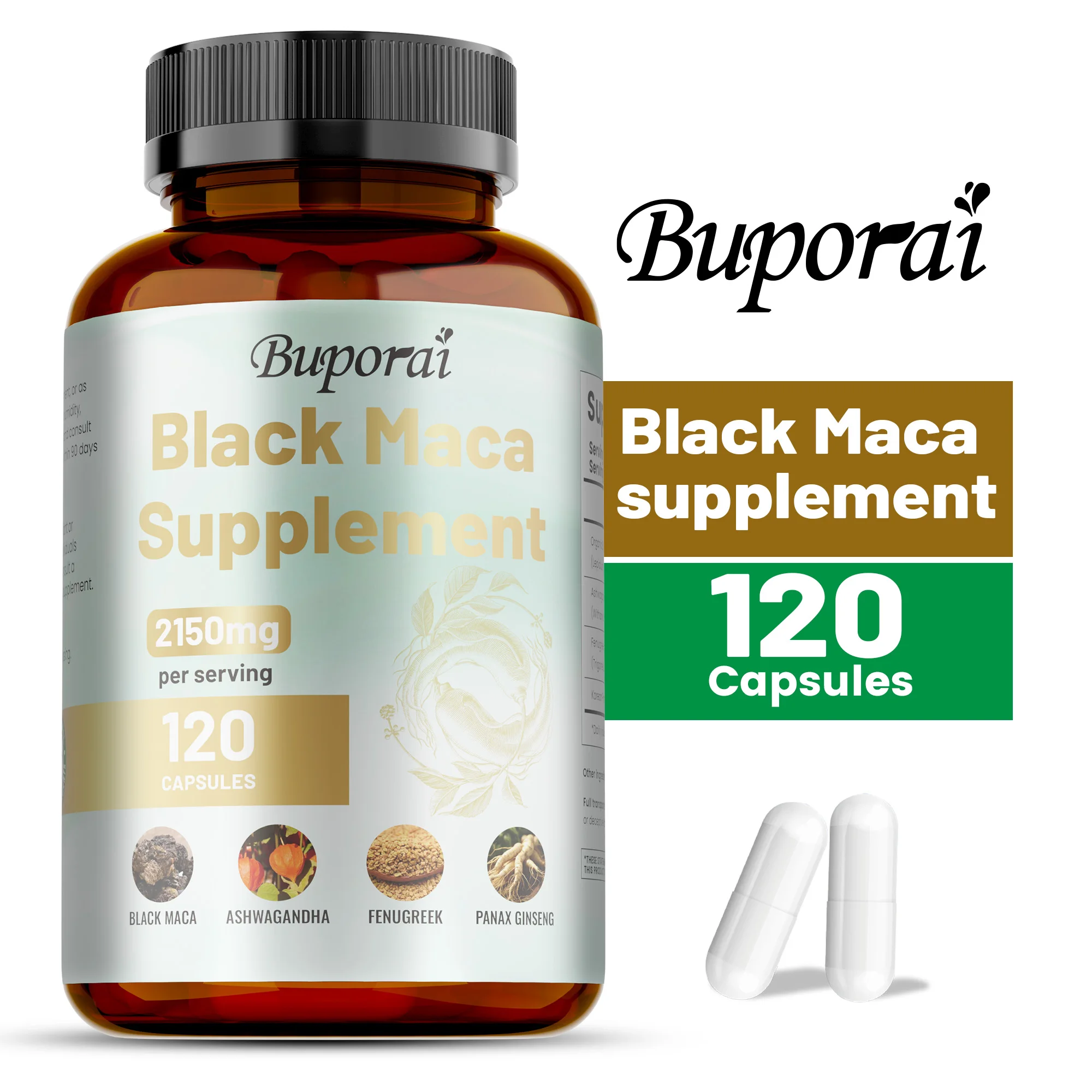 

Black Maca Capsules - Improve Mood, Energy, Men's Muscle Enlargement, Boosts Athletic Performance, Promotes Natural Health