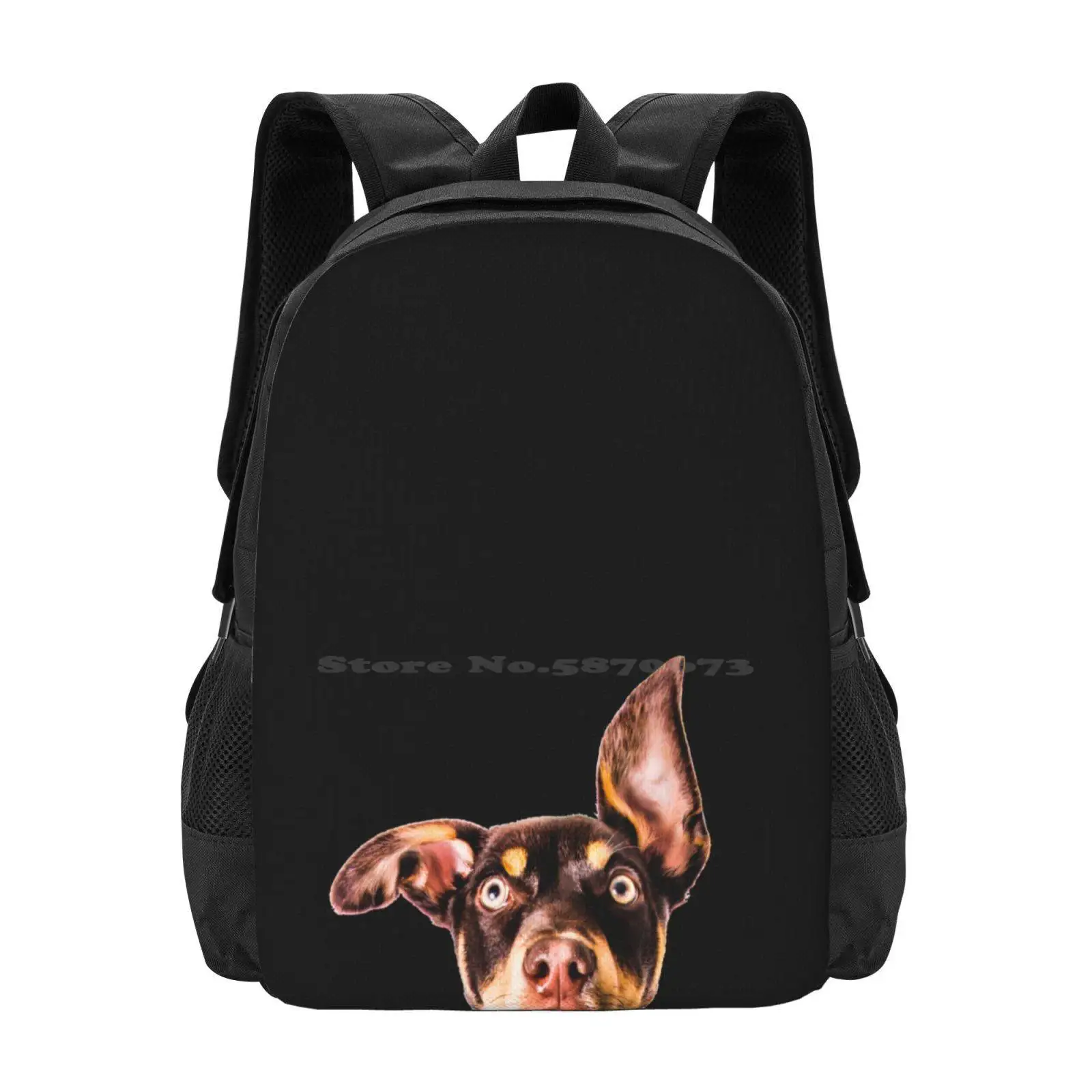 Kelpie Peek A Boo mochila para estudiantes, bolsa con diseño de patrón, australiana, Kelpie, Aussie, perro, cachorro, perro blanco, lindo