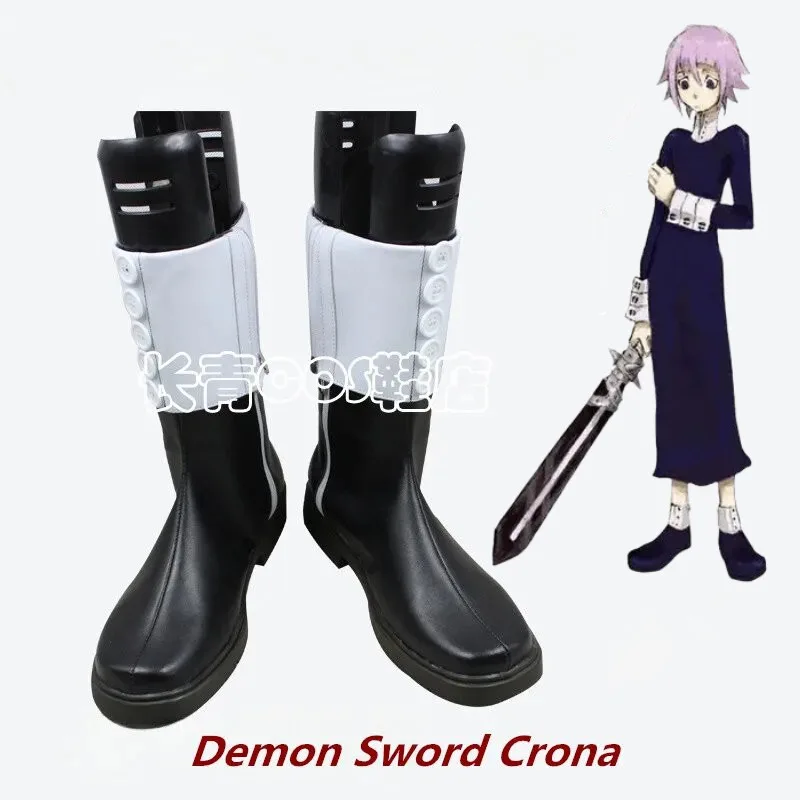 

Soul Eater Demon Sword Crona Косплей Костюм Обувь Черно-белые ботинки ручной работы из искусственной кожи для Хэллоуина