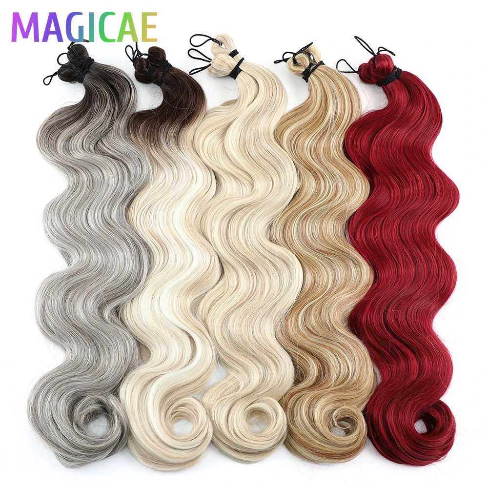 3Pcs 300G 26Inch Ombre Grey Crochet Braids Body Wave Light Ombre Brown 6# Highlight SP4/27/613 High Temperature Synthetic