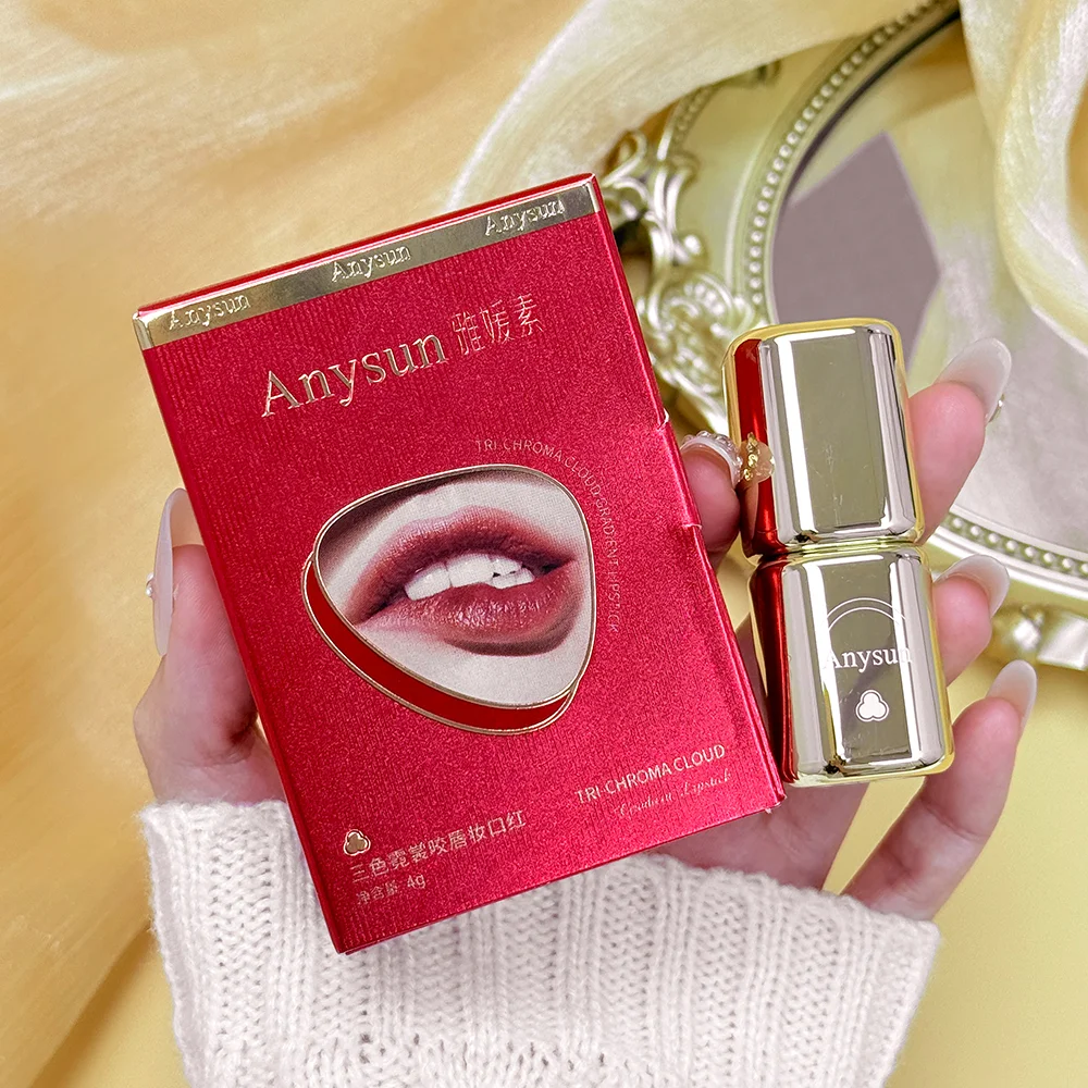 Trójkolorowa pomadka w płynie, wodoodporna, długotrwała, nawilżająca, matowa, odporna na ścieranie, z efektem perłowego diamentu, błyszczyk do ust, czerwony, seksowny makijaż ust.