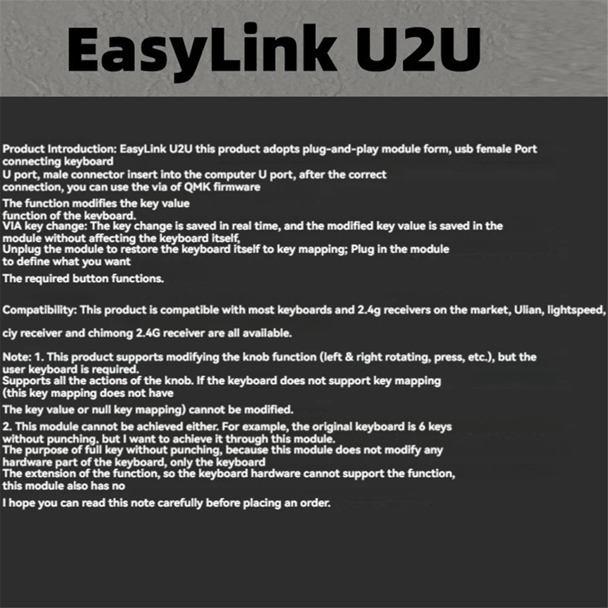 Modulo U2U Tastiera meccanica Modifica chiave universale Qmk VIA Strato personalizzato VIA Impostazioni macro Supporta 5 strati