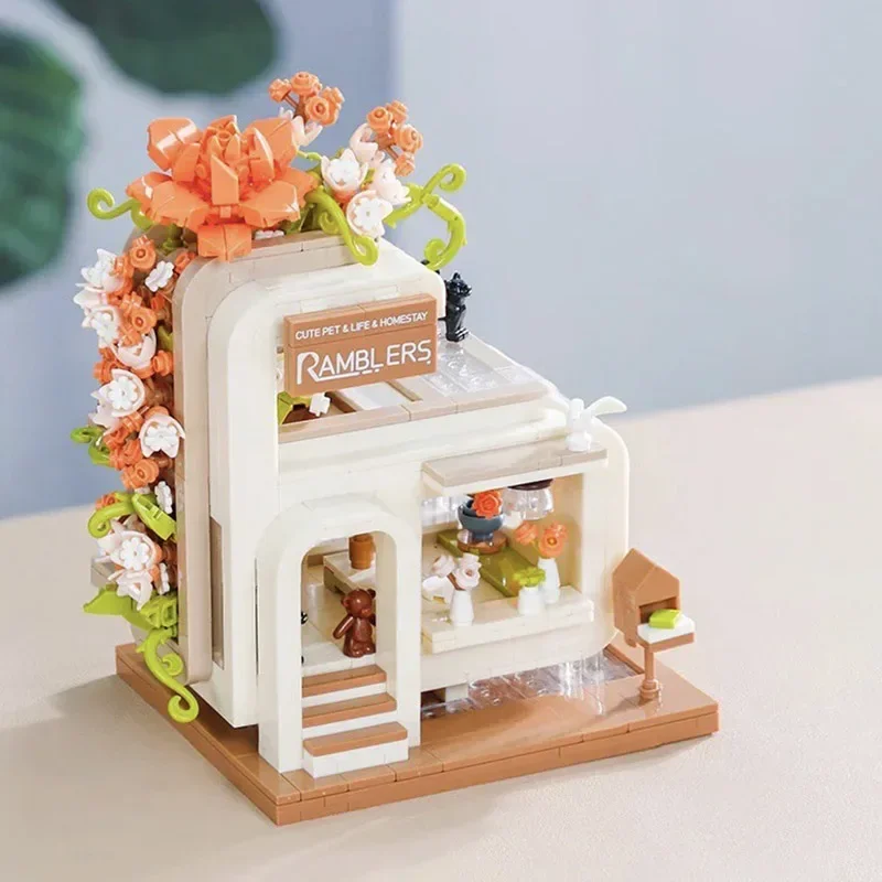 BALODY New MOC City Mini Street View Bridal Shop Coffee Store Architecture Building Blocks DIY Micro Bricks Toys For Kids Gifts