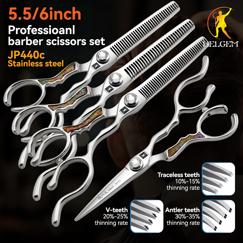

Helgem 5.5/6inch Fashion JP440c Barber Scissors set Thinning&Flat Shears Hair Grooming Tools