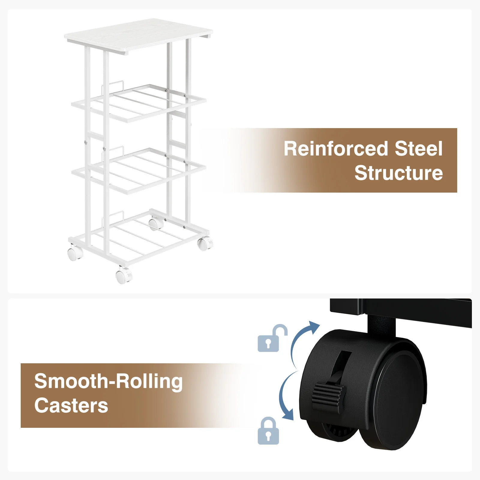 MCQ Movable Roller Cabinet With 3 Foldable Fabric Drawers Wooden Top Dresser Tables With Steel Structure Display Of Furniture image 5