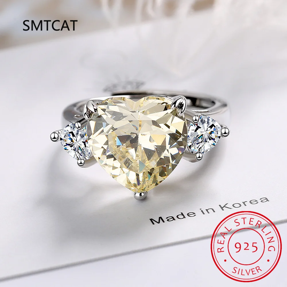 100% 925 perak murni warna D 4 karat cincin Moissanite potongan hati berkilau untuk wanita hadiah pernikahan anak perempuan perhiasan bagus