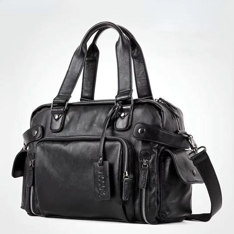 Men Shoulder Bag Casual Handbag Fashion Messenger Bag Large Capacity Travel Bag Trendy PU Leather