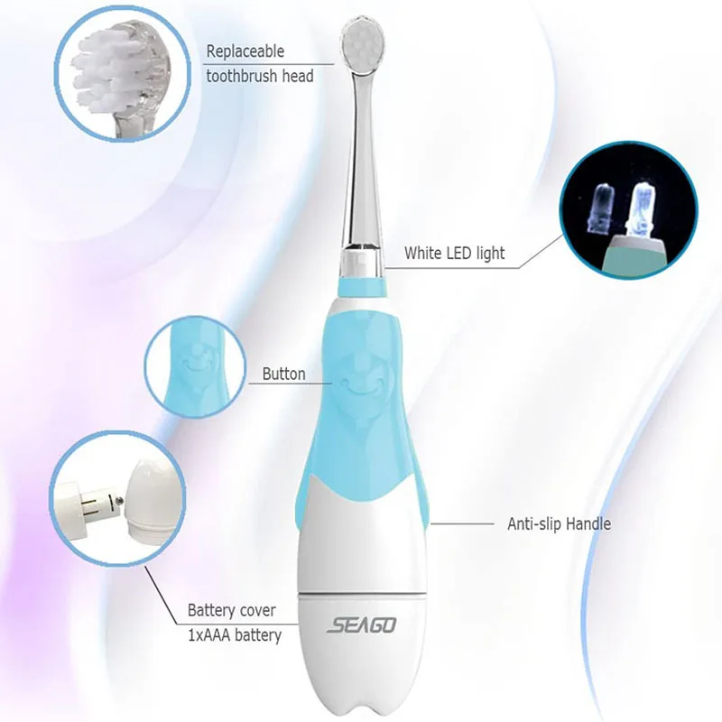 Seago Baby Electric Toothbrush for 0 to 3 Years Old Sonic Toothbrush LED Light Brush Smart Timer Waterproof IPX7 Baby Gift SG513