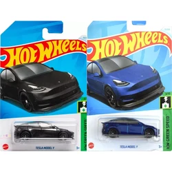 2024F Original Hot Wheels Car Tesla Model Y Toys for Boys 1/64 Diecast Metal Vehicle Green Speed Juguete Collector Birthday Gift