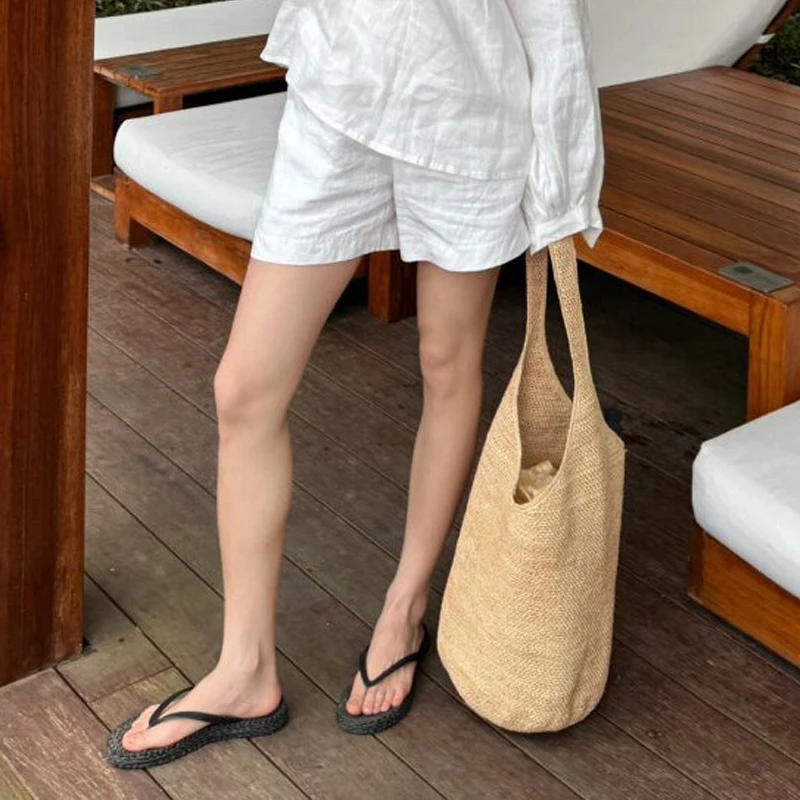 Straw Beach Bags For Women Luxury Designer Handbag And Purse 2024 New In Casual Large Capacity Handmade Weave Bucket Shoulder