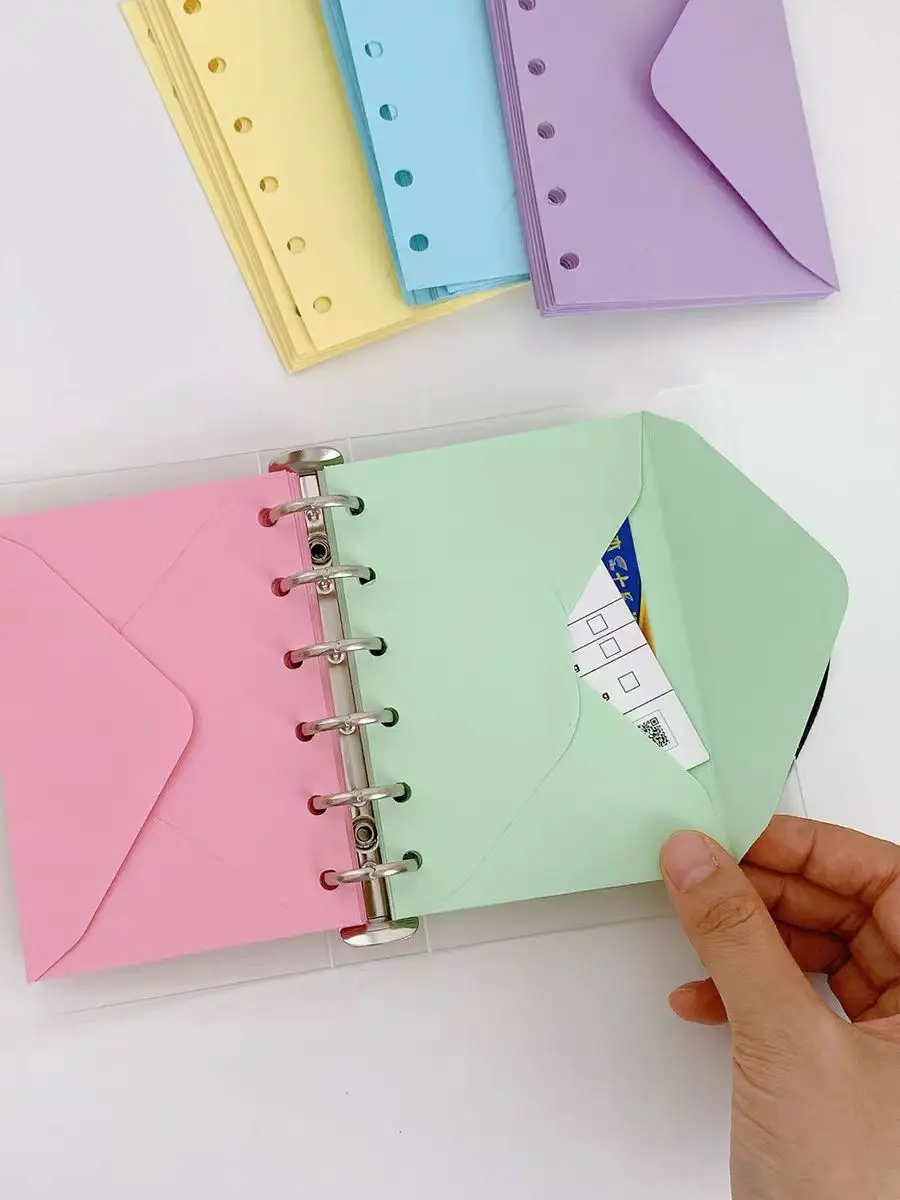 5PCS/Lot Opening Pockets Paper Envelope Pouch 6 Hole Loose Leaf Pocket Notebook Binder Refills Card Storage Holder Bag