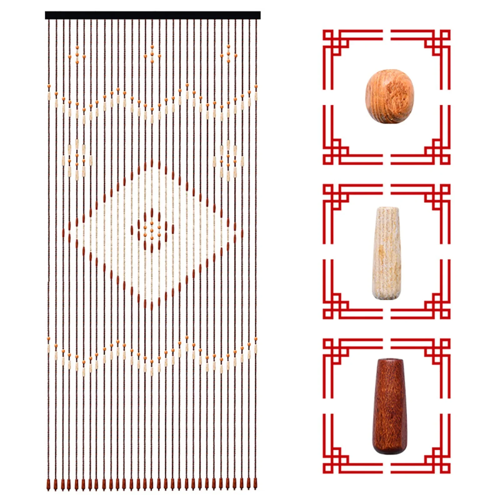 

Chinese Classical Coffee Wooden Bead Curtain-31 Lines Durable Handcrafted Auspicious Fortune for Bedroom Bathroom Kitchen Doors
