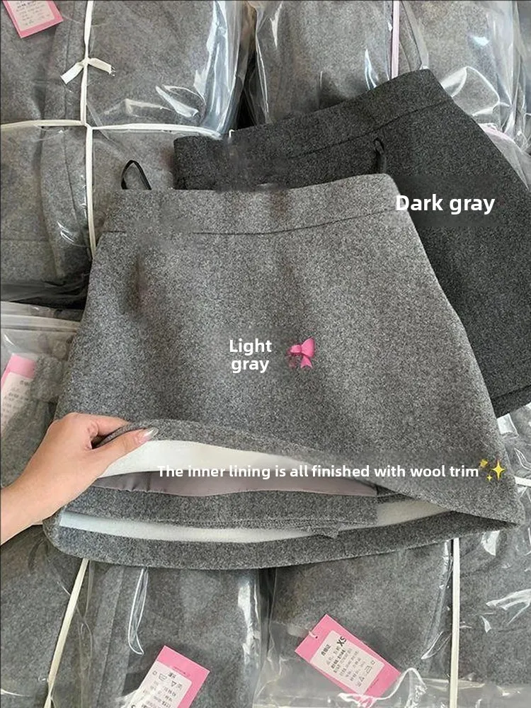 

Женская короткая юбка А-силуэта с высокой талией из искусственной шерсти, осенне-зимняя, утягивающая, серая, непрозрачная, для прогулок и повседневной носки