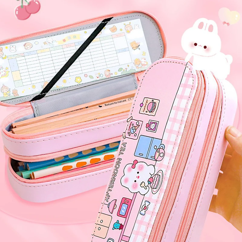 Мультяшный пенал большой емкости, сумка для карандашей, двухслойный пенал, студенческая сумка для хранения канцелярских принадлежностей, простой пенал, подарки