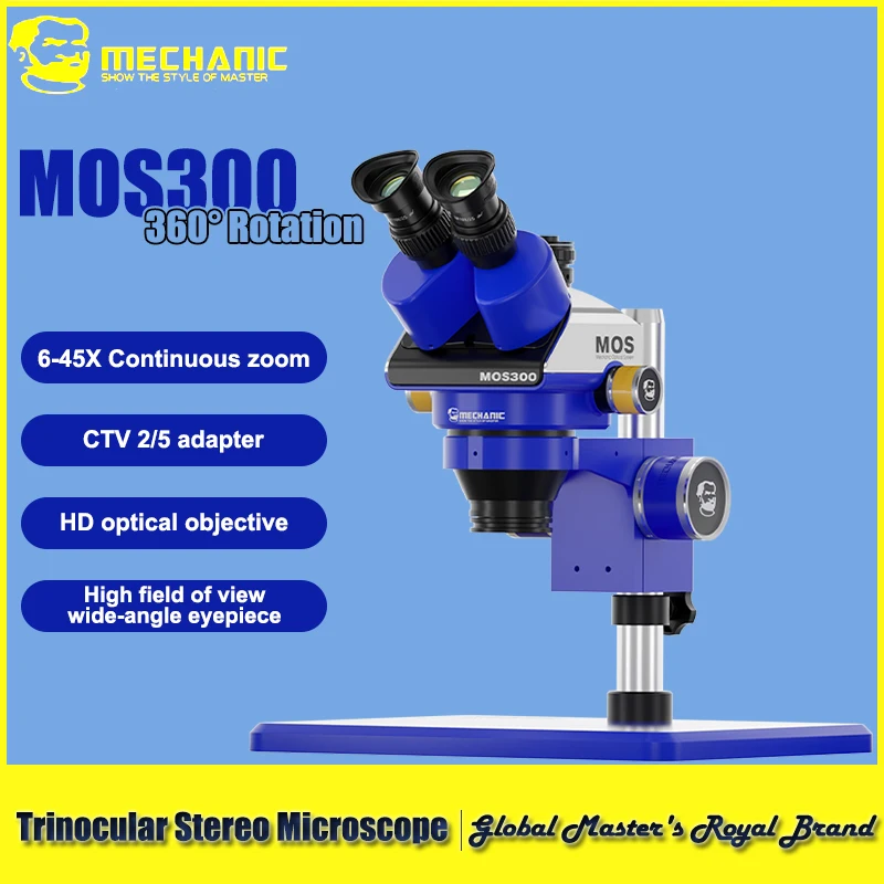 

【MECHANIC】MOS300-B11 Trinocular Stereo Microscope Metal Body 6-45X Zoom HD Optical Lens for Biological Observation Electronics