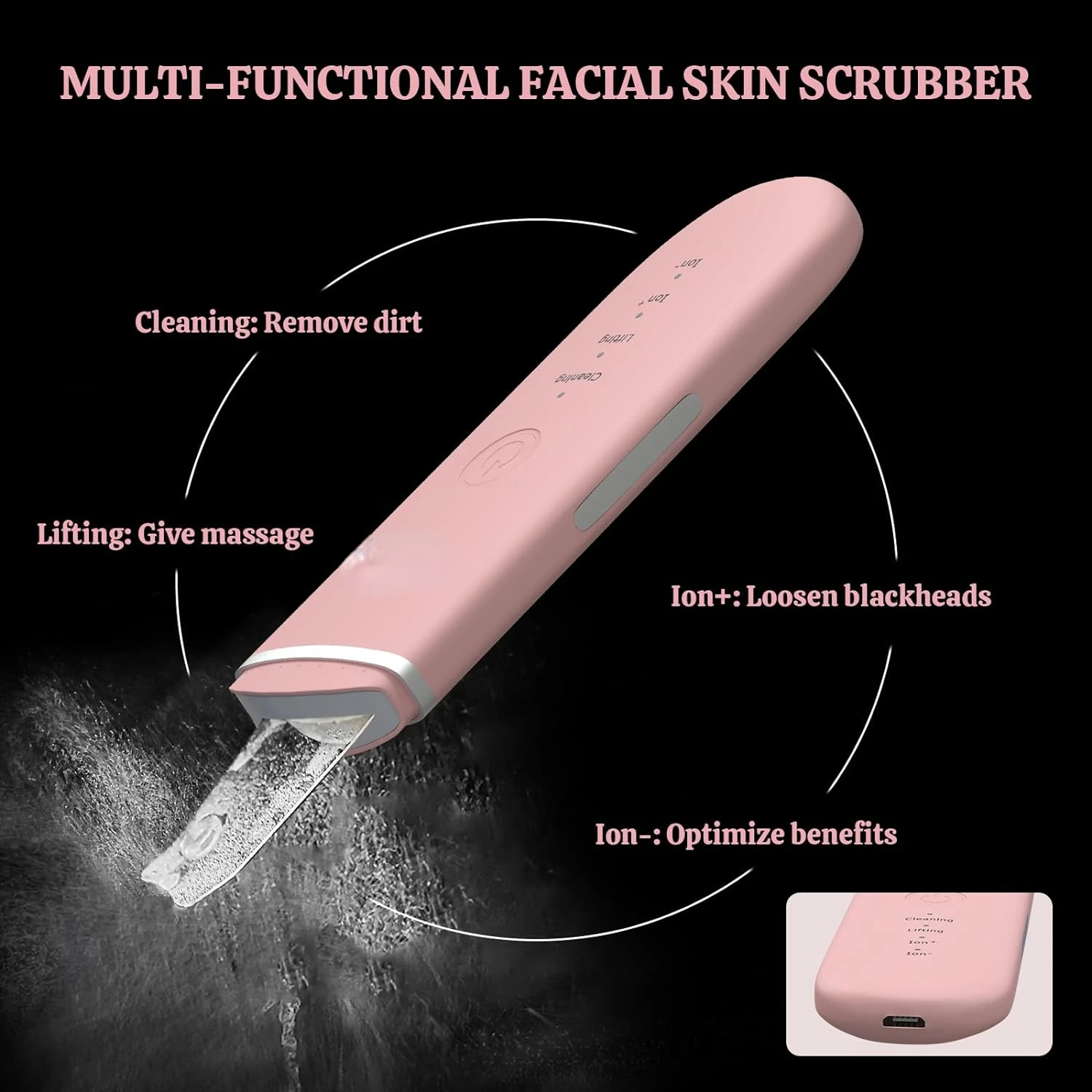 Espátula facial para purificador de pele - Ferramentas portáteis para cuidados com a pele com 4 modos para limpador de poros e removedor de cravo - Exf facial eficaz