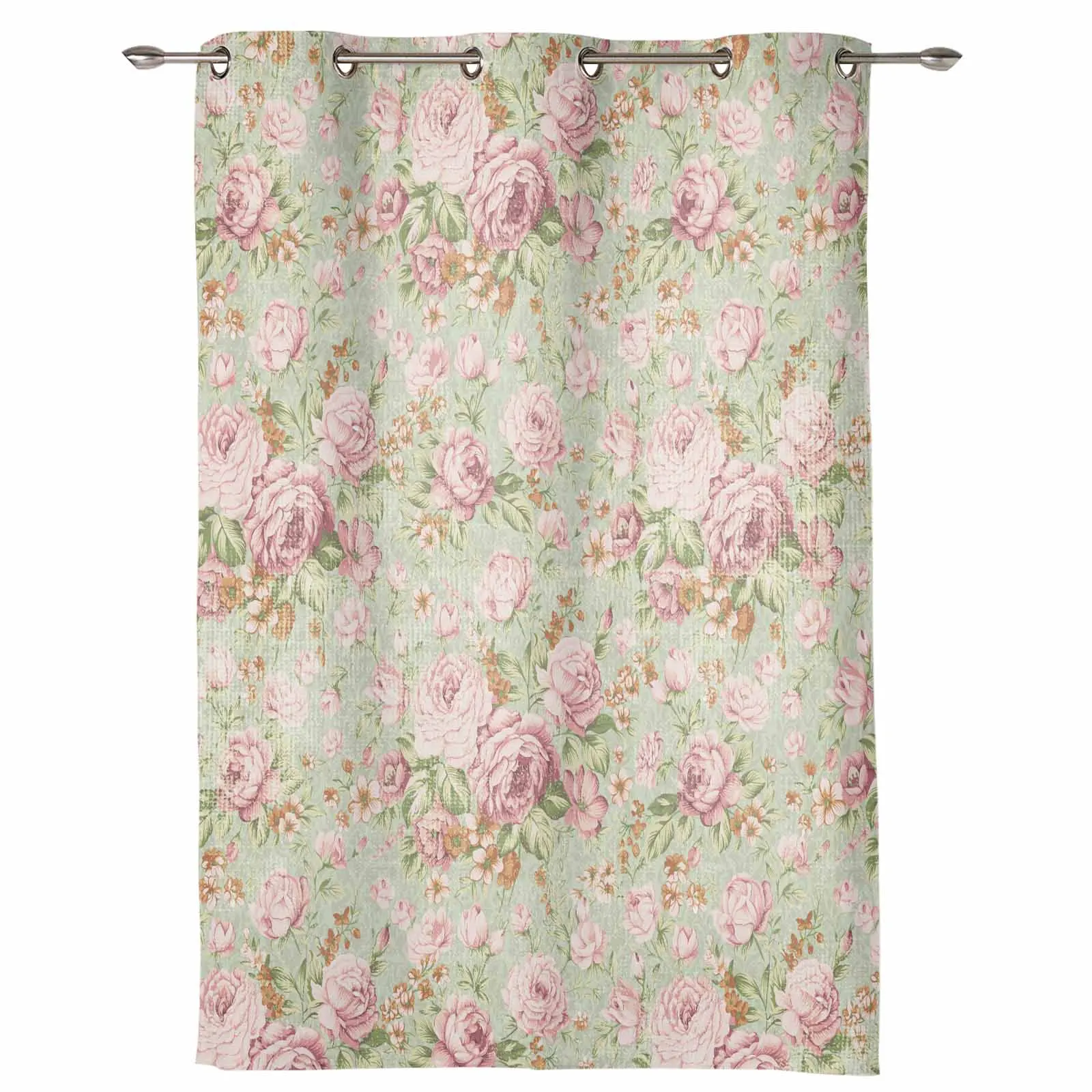 Flower Illustration Camellia Retro Modern Living Room Decor Window Treatments Drapes Balcony Kitchen Window Curtains