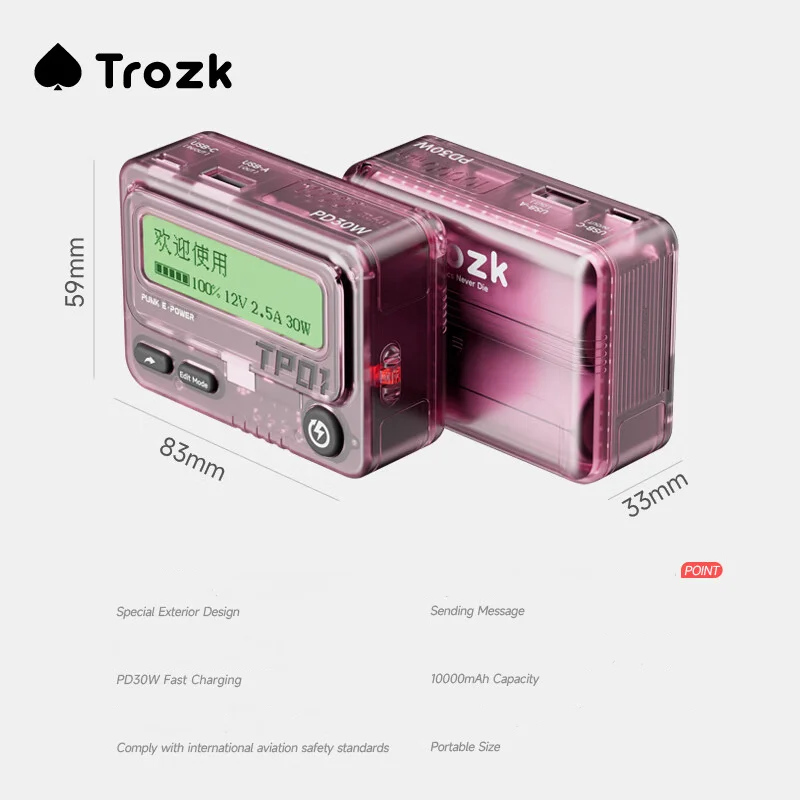 Trozk new pd fast charge mobile phone charging treasure large capacity small portable 10000 MA flash charge typec output