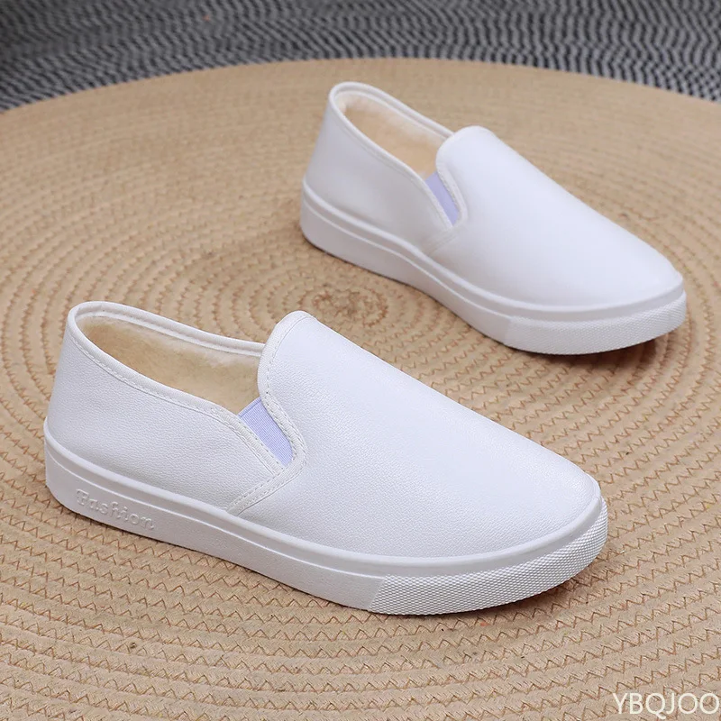 Winter Women\'s Warm and Waterproof PU Work Cotton Shoes Versatile One Foot Casual Flat Bottom Anti Slip Vulcanized Board Shoes