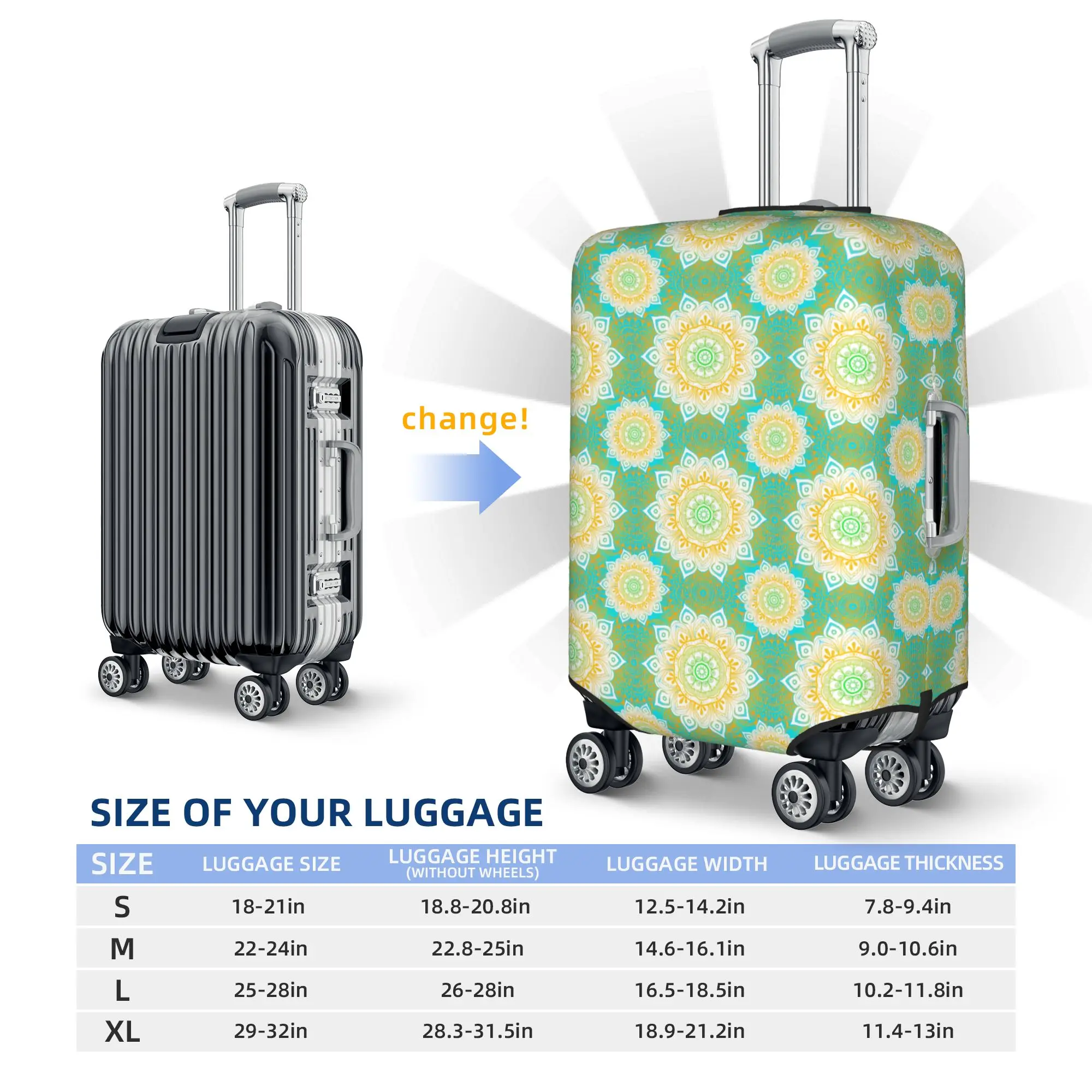 Bohemian Style Mandala Floral Travel Luggage Cover Washable Geometric Suitcase Cover Protector Fit 18-32 Inch 5