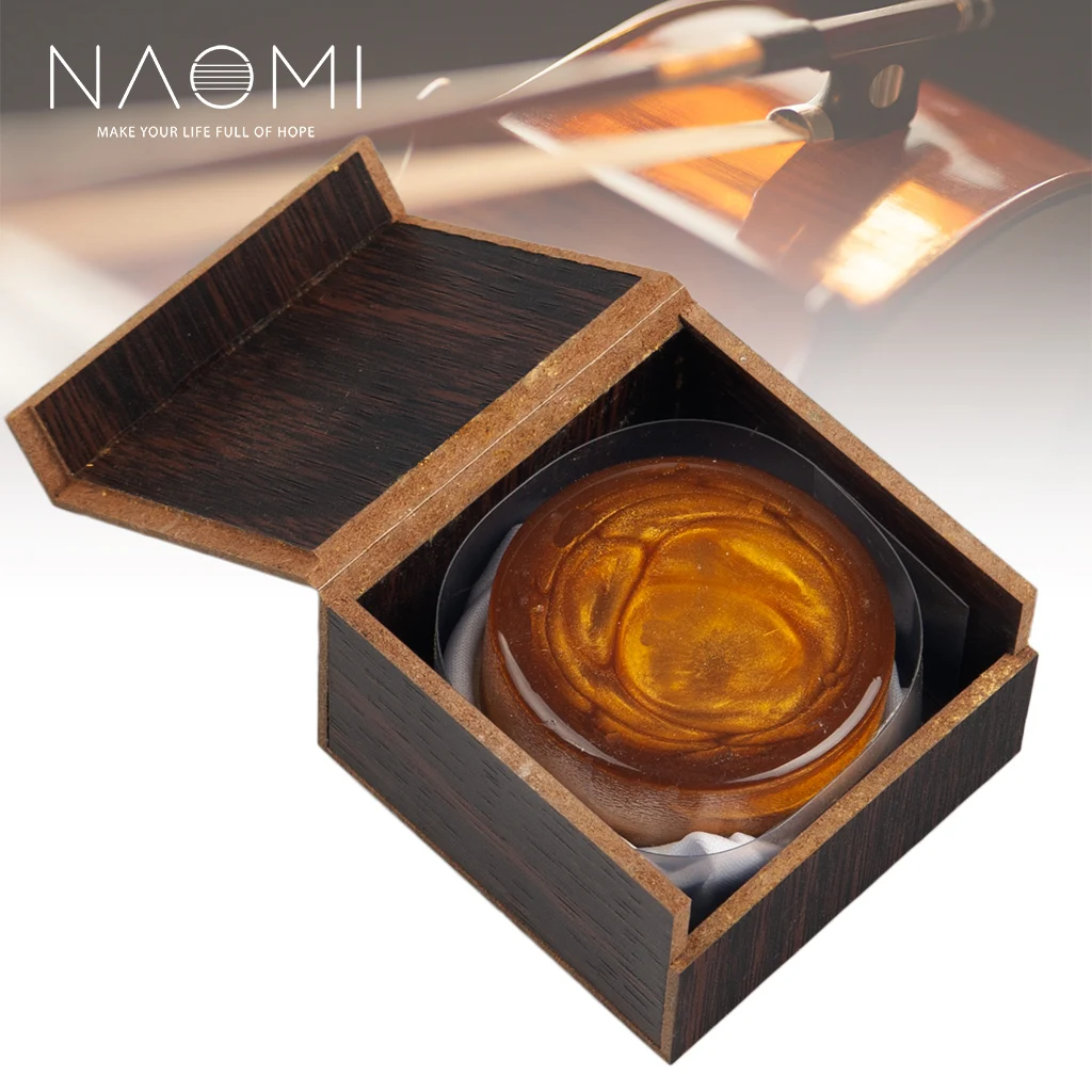 NAOMI High-Grade Gold Flakes Resin Low Dust High Sensitivity Round Rosin With Wood Box For Violin Viola And Cello Bow Horsehair