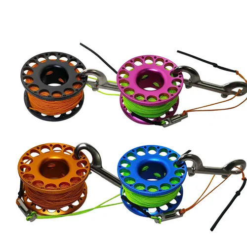 Imagen 1 del producto Carrete de buceo de aleación de aluminio de 30M, carrete de dedo con gancho de doble punta de acero inoxidable, carrete de dedo de buceo Cave Tech Wreck