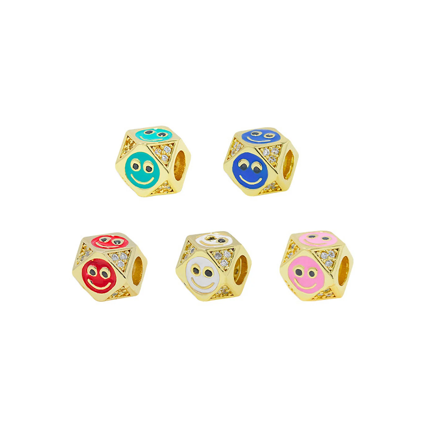 Enamel Zirconia Rhombus Beaded Smile Face Gold-plated Charm For Jewelry Making Necklace  Bracelet DIY Copper Accessories Supply