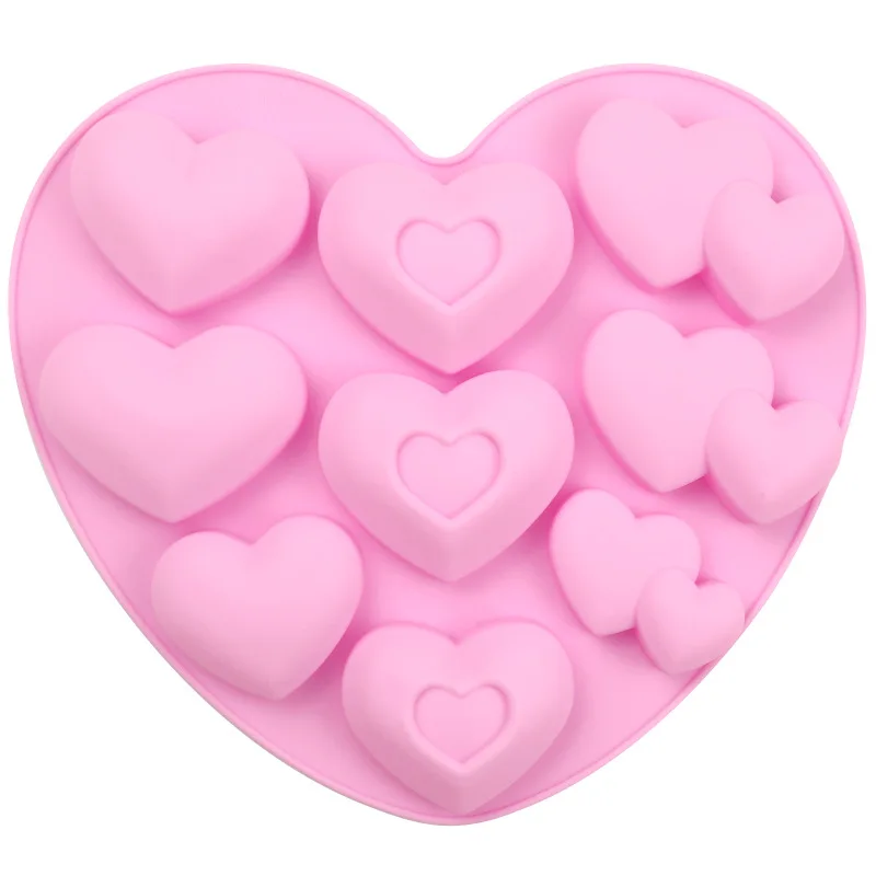 Silicone Mould for DIY Essential Oil Soap and Mousse Cake, 9 Even, 3 Kinds of Love Heart, Rice Pudding Mold, 1033