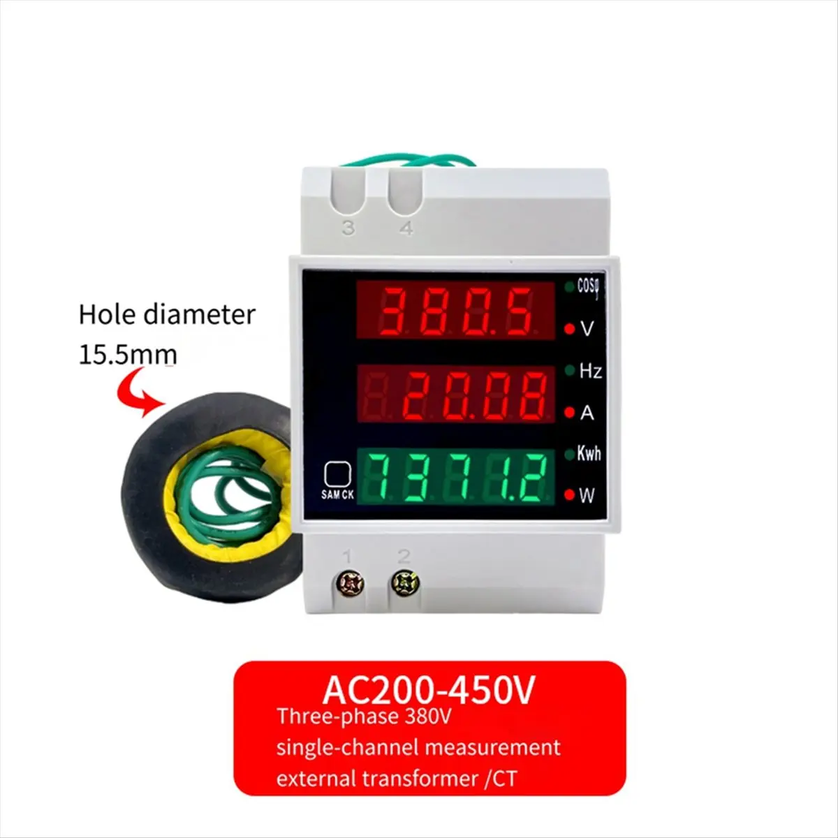 A14M D52-2058 Wattmeter Din Rail Volt Current Meter Power Factor Digital Meter AC80-300V Multi-Function Kwh Hz Meter 0-100A,B