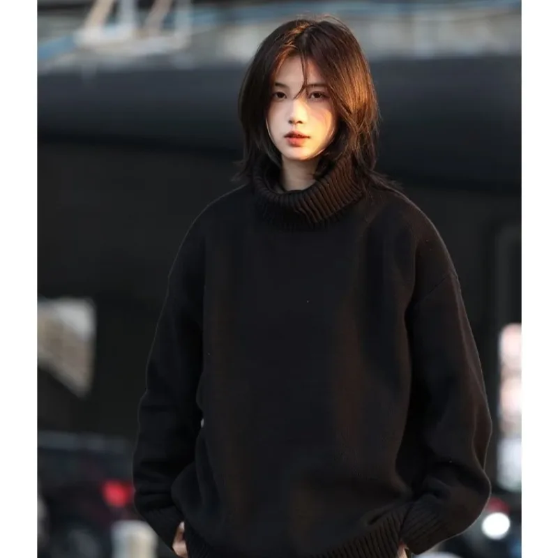 P25 네트워크 이미지 003 사슴 플러시 하이넥 솔리드 컬러 스웨터 블랙 화이트 그레이 M-3XL
