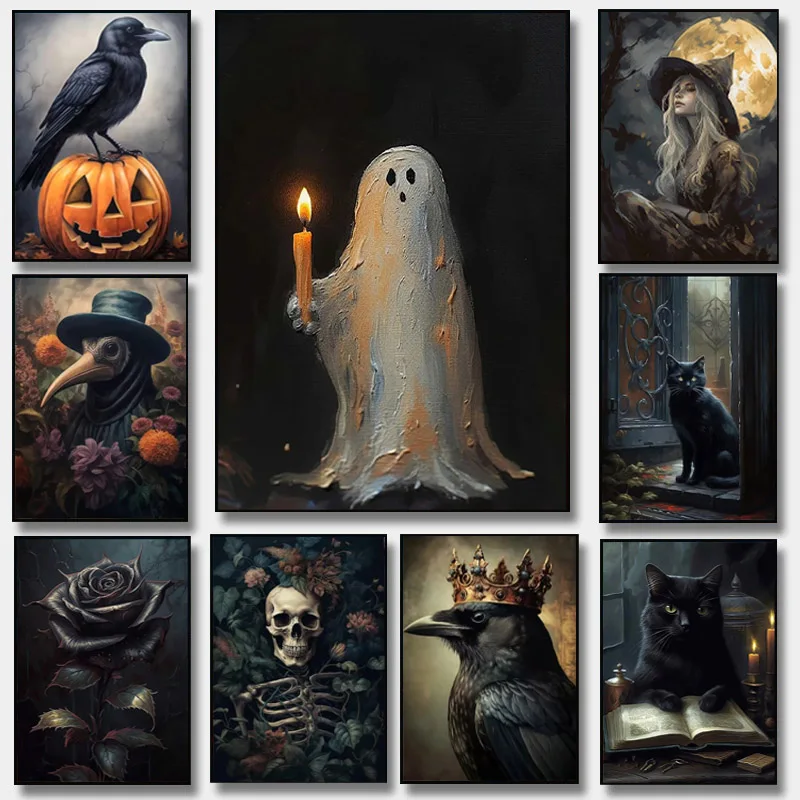 Póster Artístico De pared De Dark Academy, impresiones De calabaza, monstruo, bruja, fantasma, fondo De Halloween, pintura en lienzo, imagen para habitación, hogar