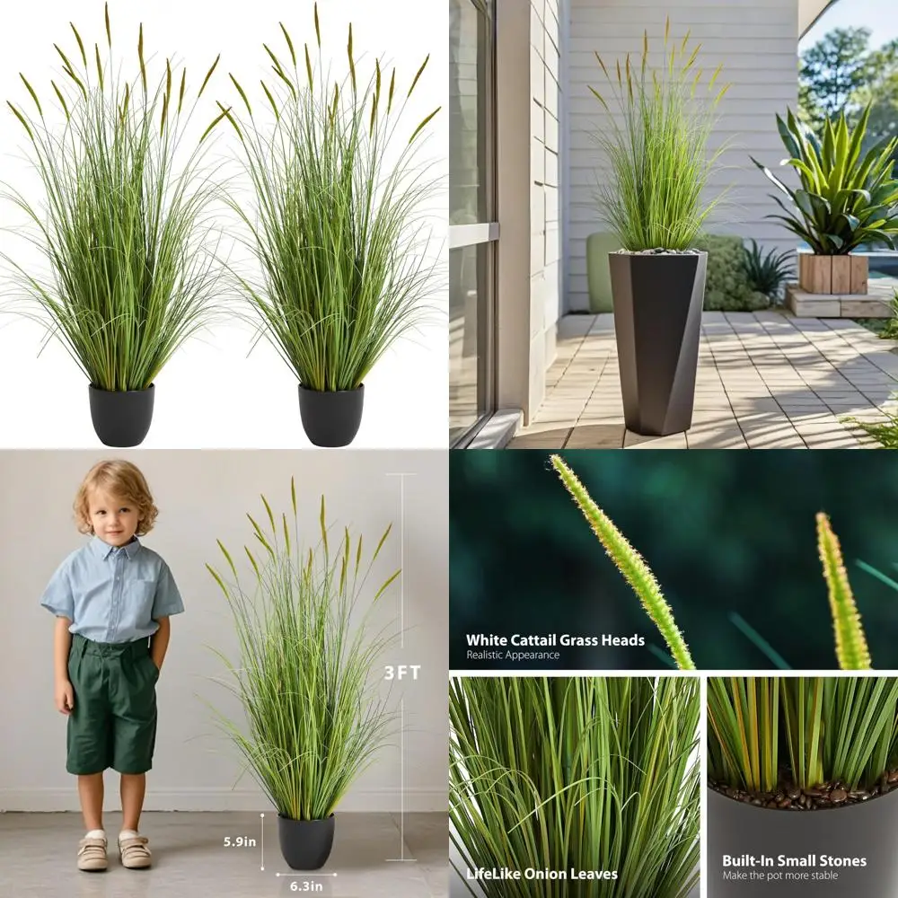 Grama artificial de palheta de carcaça, 2 pacotes, grama falsa de cebola de 35 polegadas para plantas de arte decorativas de escritório doméstico interno e externo