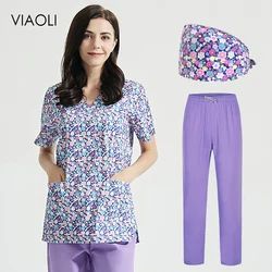 Uniformi Spa di alta qualità Unisex scollo a v istituzioni per toelettatura per animali scrub top salone di bellezza abbigliamento da lavoro scrub abbigliamento da lavoro per donna