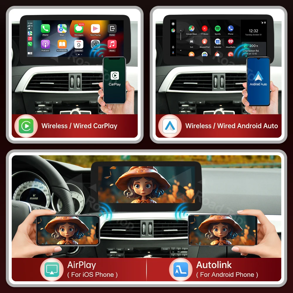 Road Top Wireless CarPlay Android Auto Multimedia Display Linux Touch Screen for Mercedes-Benz C Class W204 2011-2012 NTG4.5 - view 4