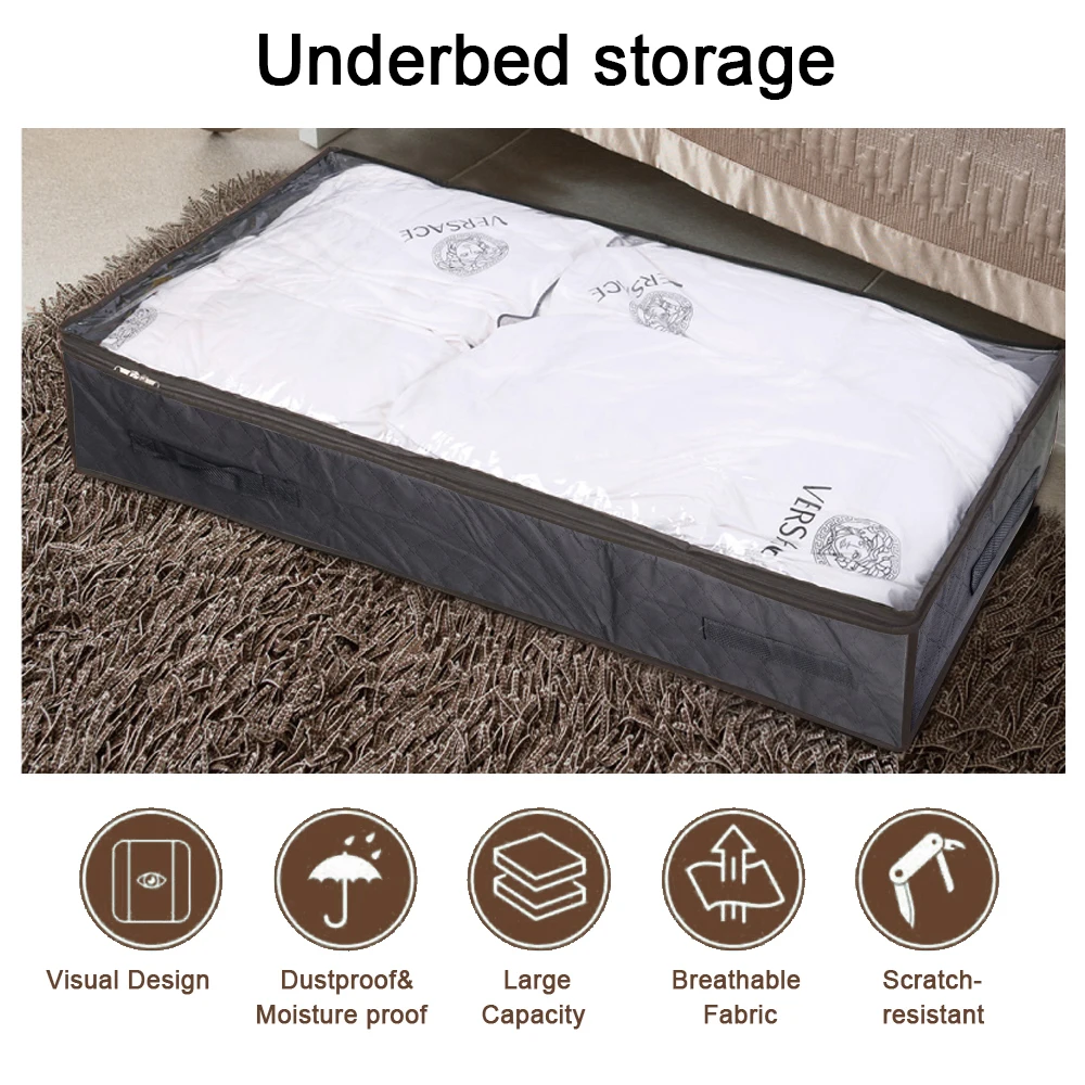 Foldable Under Bed Bags Under Bed Storage Boxes Zippered Organizer Thick Breathable 2 Pcs Underbed Clothes Storage Bags